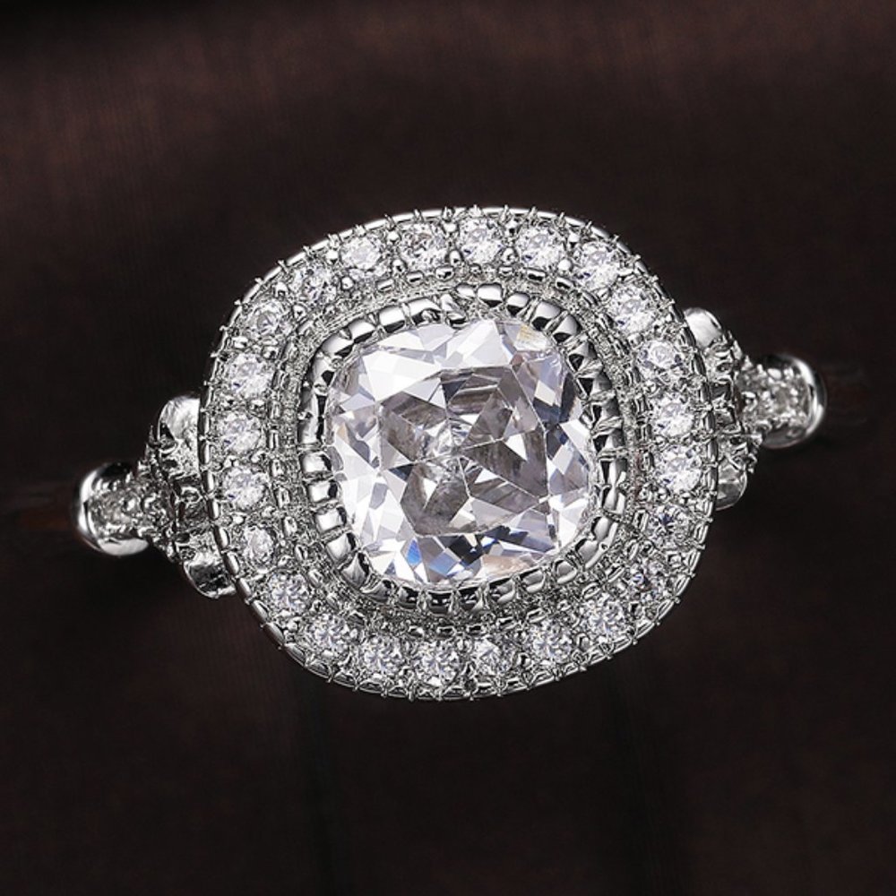 Luxury CZ Shiny Gem Macro Pave Square Noble Dainty Wedding Rings, K932 - Picture 4 of 8